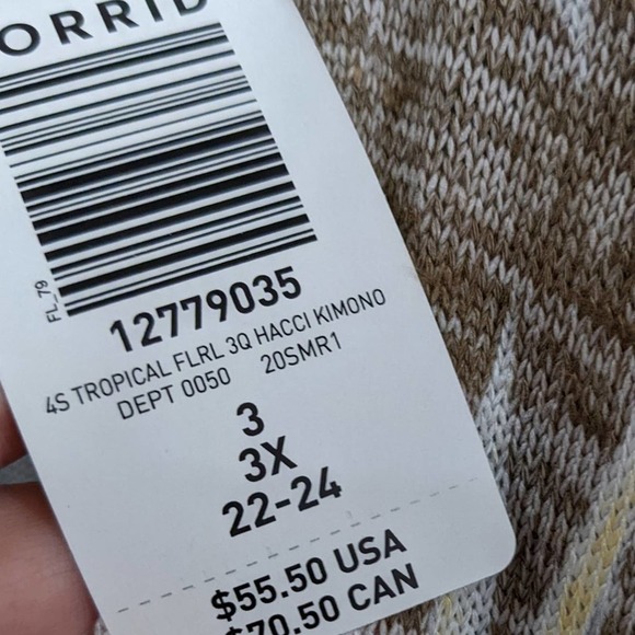 New Torrid Plus Size Womens 3X Hacci Floral Tropical Neutral Long Kimono Boho - Picture 2 of 2